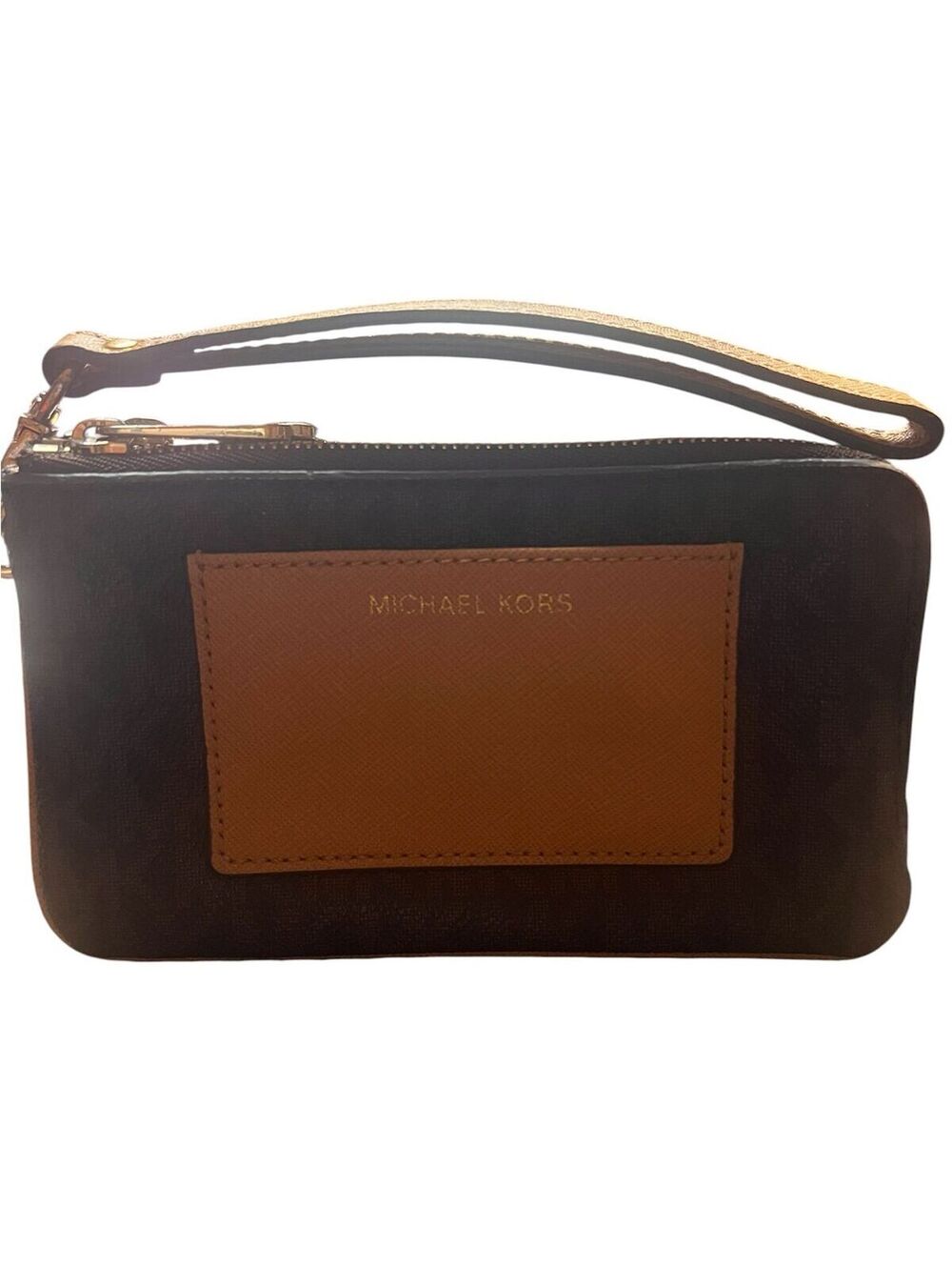 WR33. MK Bedford Medium Double Zip Wristlet/Brown Peanut
